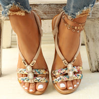 Chic Womens Ethnic Style Braided Sandals - Fashionable Slip-On Design for Outdoor Comfort - Handcrafted Flat Sandals with Cushioned Ease