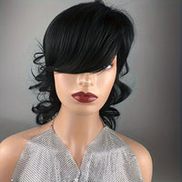 [Heat Resistant Mullet Wig] 180% Density Heat Resistant Synthetic Hair Wig - Chic Pixie Cut Mullet for Women - Long Wavy Style with Bangs, Beginner-Friendly, Voluminous Body Wave Texture
