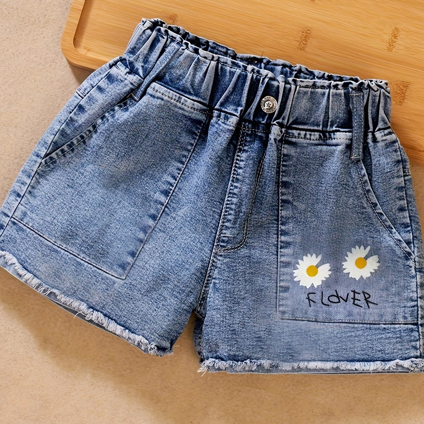 Vibrant Floral Graphic Denim Shorts - Ultra-Comfy, Stylish, and Durable - Perfect for Young Girls Summer Outfits and Daily Wear