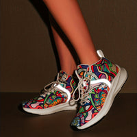 Hand-Painted Cartoon Print Women's Reflective Lace-Up High-Top Sneakers - Lightweight Winter-Ready Casual Shoes with Soft Fabric Upper & EVA/Rubber Sole for North American & Mexican Fashion