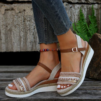 Chic Braided Wedge Sandals - Open Toe Ankle Buckle Adjustables - Elastic Slingback Comfort - Boho Summer Style