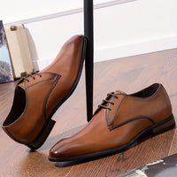 Men's Solid Colour Top Grain Leather Plain Toe Oxford Shoes, Comfy Non Slip Durable Rubber Sole Lace Up Formal Shoes, Men's Footwear