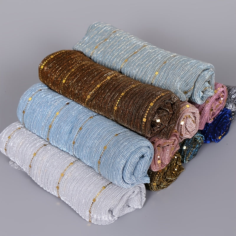 Women Solid Color Scarf Thin Breathable Shawl Lightweight Sparkling Metallic Wrap