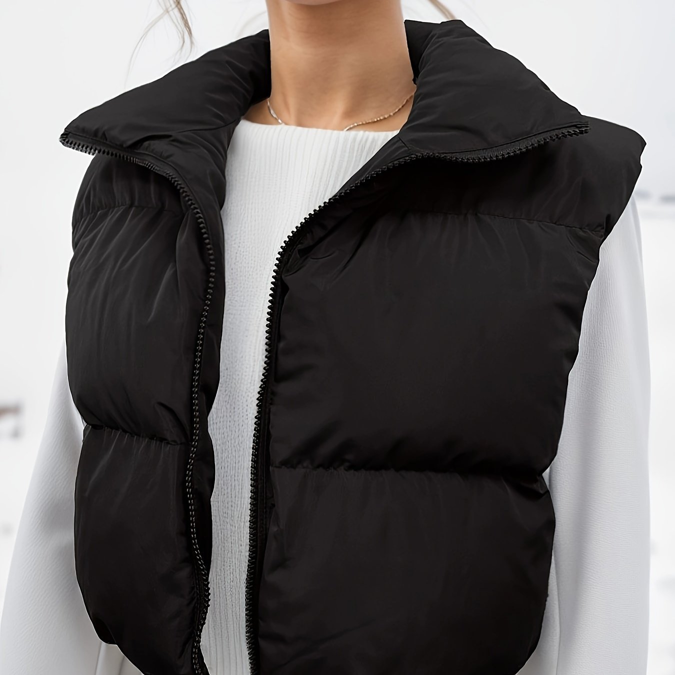 Stylish High Neck Sleeveless Vest Coat - Zip-Up, Casual, Solid Color, Women's Outerwear - Perfect for Daily Wear, Travel, and Outdoor Activities