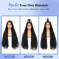 36 Bohemian Chic Box Braids Wig - Triangle Knotless & Curly - Synthetic Embroidered Double Lace Wigs for Women