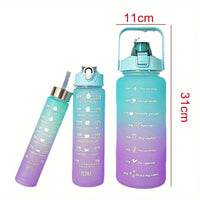 Frosted Gradient Large Capacity Plastic Bottles 2000ML + 750ML + 300ML Three-piece Water Bottles Portable Sports Outdoor Water Bottles