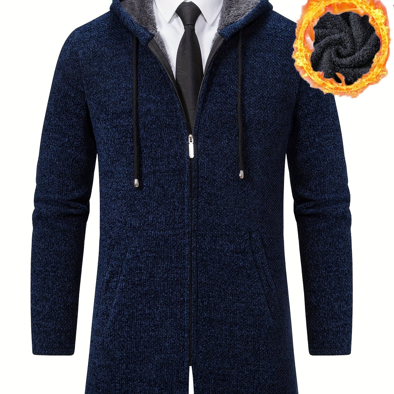 Men's Autumn And Winter Plush Thick Warm Mid Length Hooded Cardigan Best Sellers