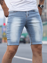 Men's Stylish Casual Skinny Solid Denim Shorts For Summer Daily Life