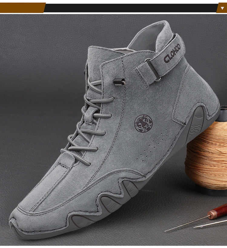 [CLOHOO Boots] CLOHOO Brand Men's Pig Short Boots | Preppy Style, Round Toe, Solid Color, Elastic Closure, Lining | England Scene, Spring, Fall, Winter, Summer