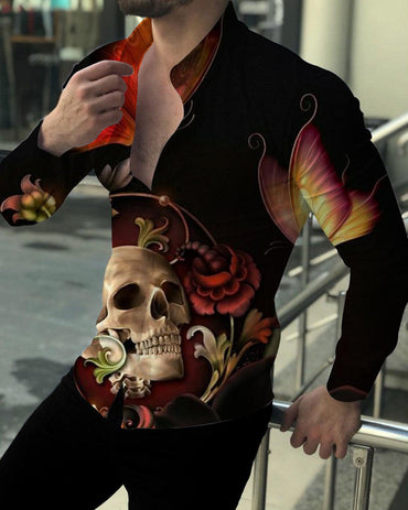 Men's Shirts Skull Graphic T-Shirt Geometric Colorful Batik Turtleneck Everyday Long Sleeve Clothing Fashion Design Simple