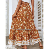 Boho Beach Skirts Women Elastic High Waist Ruffles Long Skirt Big Hem Floral Printing Casual Holiday Clothes Female