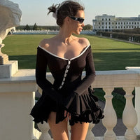 Absobe Women's A-Line Bodycon Mini Dress Ruffle Hem V-Neck Asymmetrical Buttons Long Sleeve Short Dress Party Streetwear Outfits