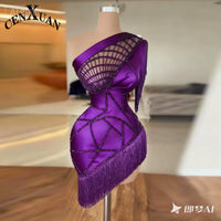 CENXUAN Glamorous One-Shoulder Short Cocktail Dresses for Women with Beading Satin Party Gown Vestidos De Festa Customized