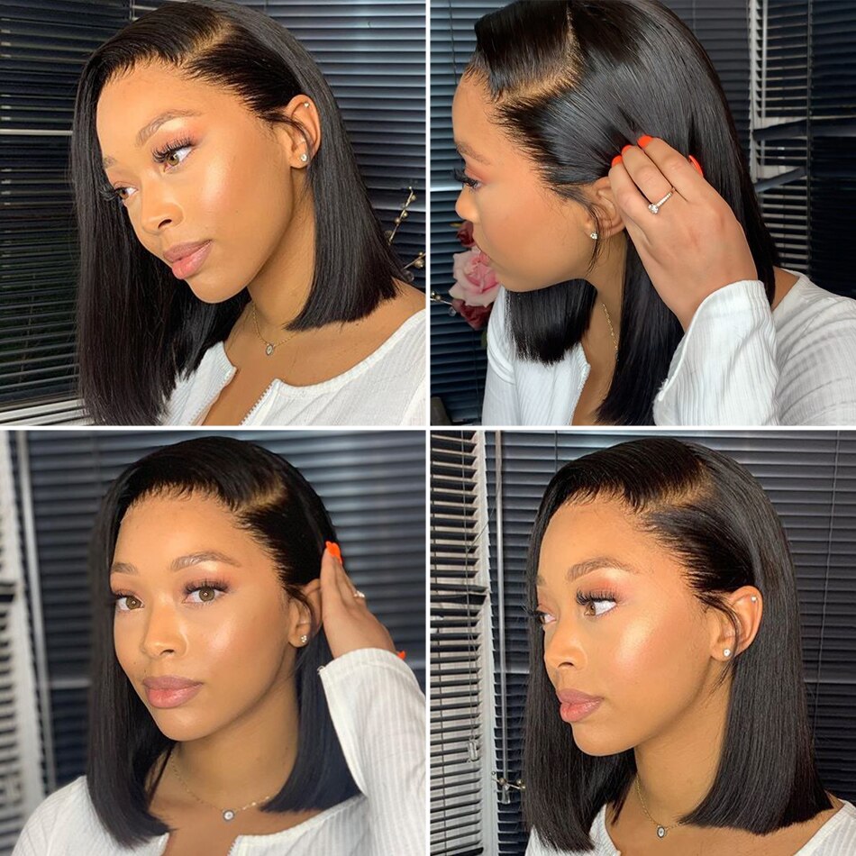 Short Bob Brazilian Straight 13x4 Lace Front Human Hair Wigs For Black Women Pre Pluck With Baby Hair Transparent Lace Cheap Wig