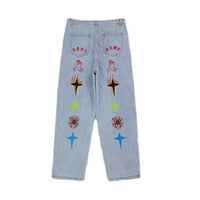 New Women's Jeans Neutral Wide Leg Denim Trousers Loose Straight Luxury Jeans Youth Street Casual Cross Embroidery Hip Hop Pants