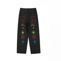 New Women's Jeans Neutral Wide Leg Denim Trousers Loose Straight Luxury Jeans Youth Street Casual Cross Embroidery Hip Hop Pants