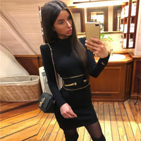 Hashupha 2022 Summer Black Mini Bandage Dress Women&#39;s Button Long Sleeve O Neck Bodycon Sexy Elegant Club Evening Party Dresses