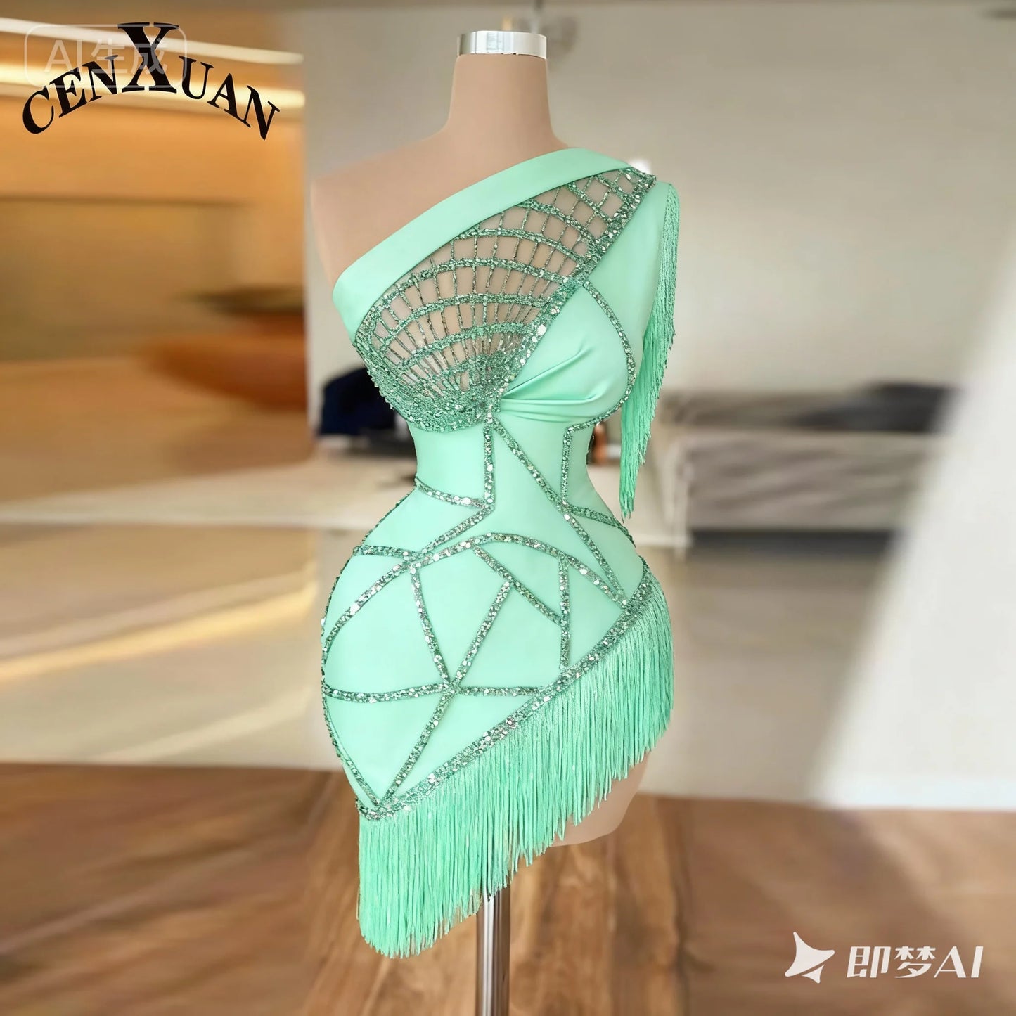 CENXUAN Glamorous One-Shoulder Short Cocktail Dresses for Women with Beading Satin Party Gown Vestidos De Festa Customized