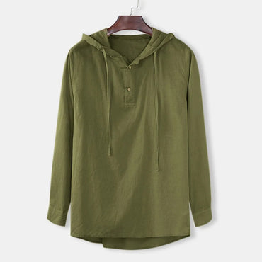 Men Shirts Hooded Solid Color Autumn Long Sleeve Tops Casual Buttons Cotton Linen Vintage Summer Beach Shirts Camisa Masculina