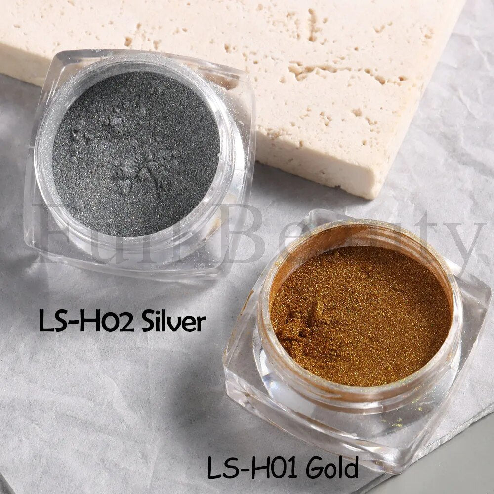 Holographic Mirror Nail Glitter Powder Shiny Aurora Laser Metallic Rubbing Dust Chrome Powder Gold Silver Pigment DIY Nail GLLSH