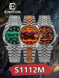 Eniton 36mm Men's Stainless Steel Watch with Peacock Stone Tiger Eye Dial NH35 Movement Mechanical Watch