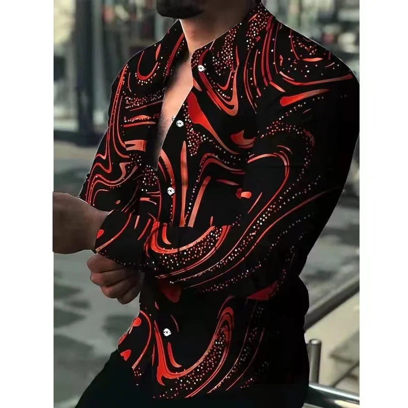 Fashion Pop Prom Party Night Club New Designer Long Sleeve Clothing Slim Button Lapel Men Tops