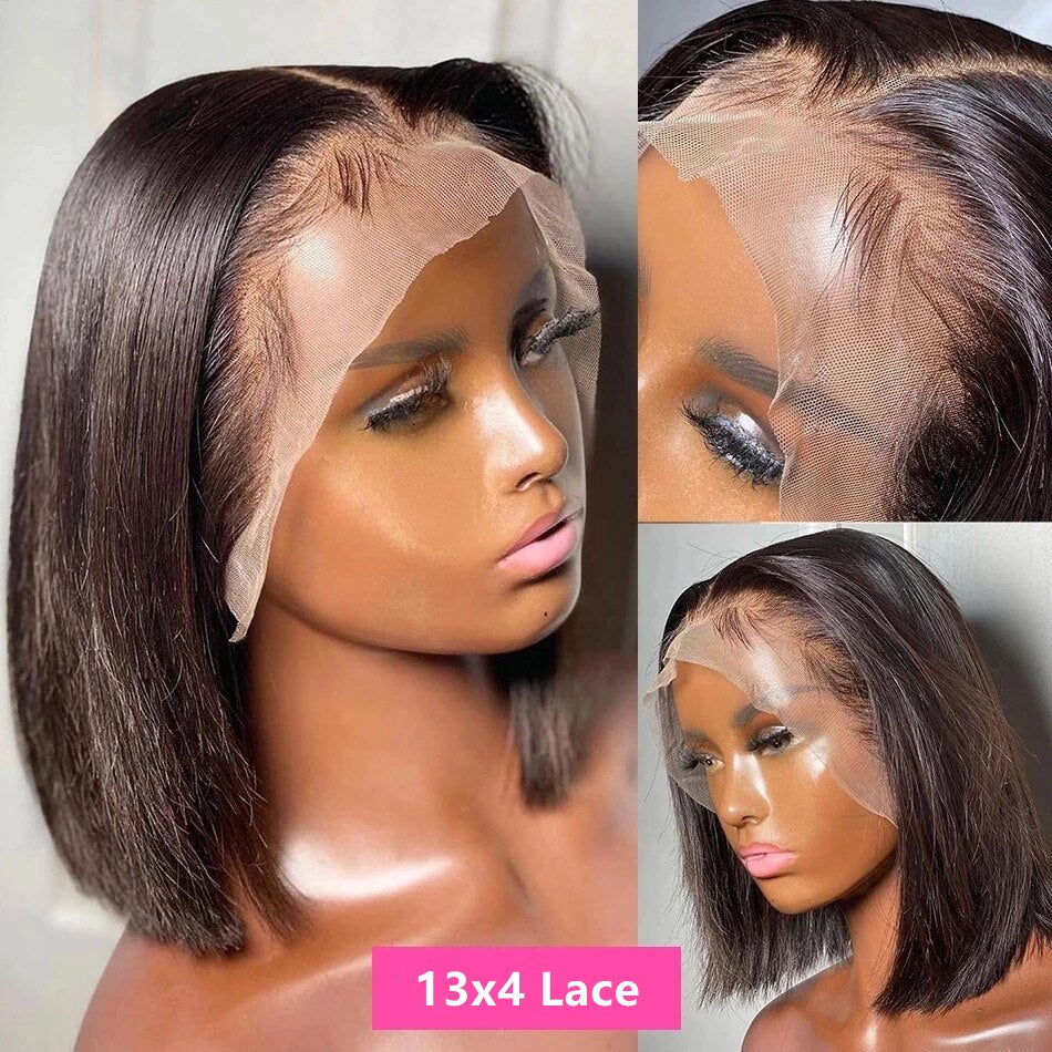 Short Bob Brazilian Straight 13x4 Lace Front Human Hair Wigs For Black Women Pre Pluck With Baby Hair Transparent Lace Cheap Wig