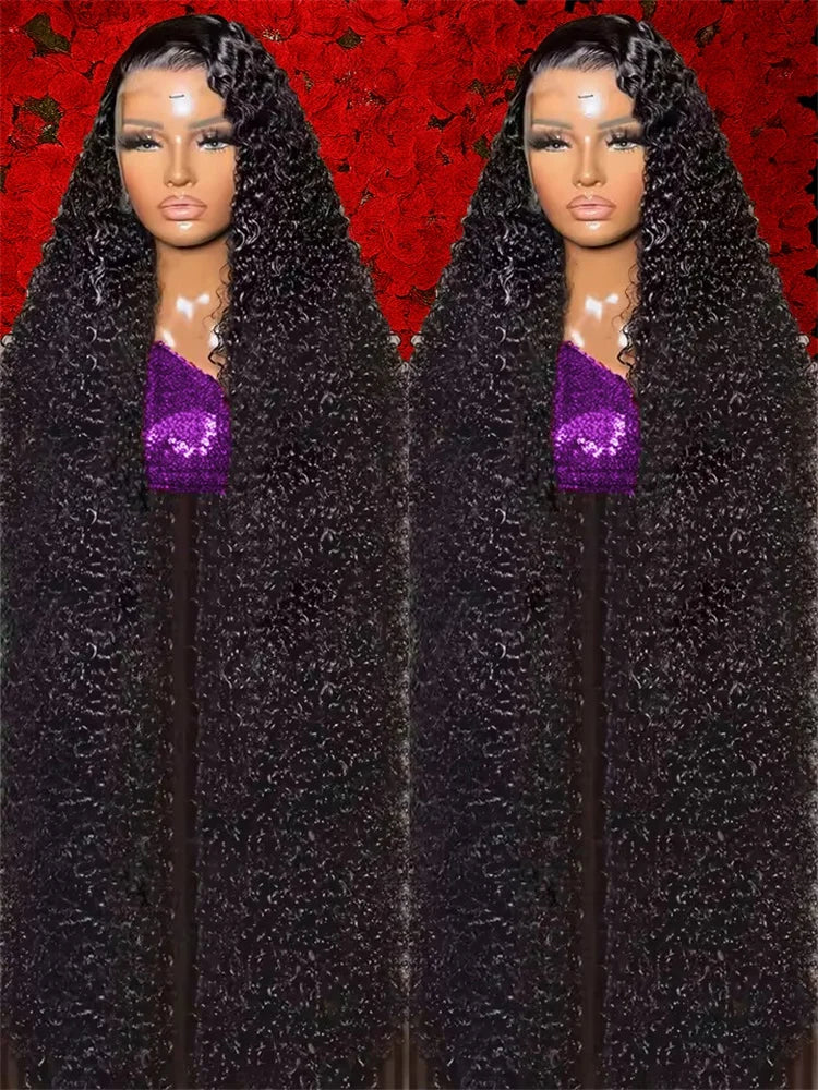 44 40 Inch 13x6 HD Transparent Lace Front Human Hair Wig For Black Women Curly Wig Pre Plucked Deep Wave Water Wave Frontal Wigs