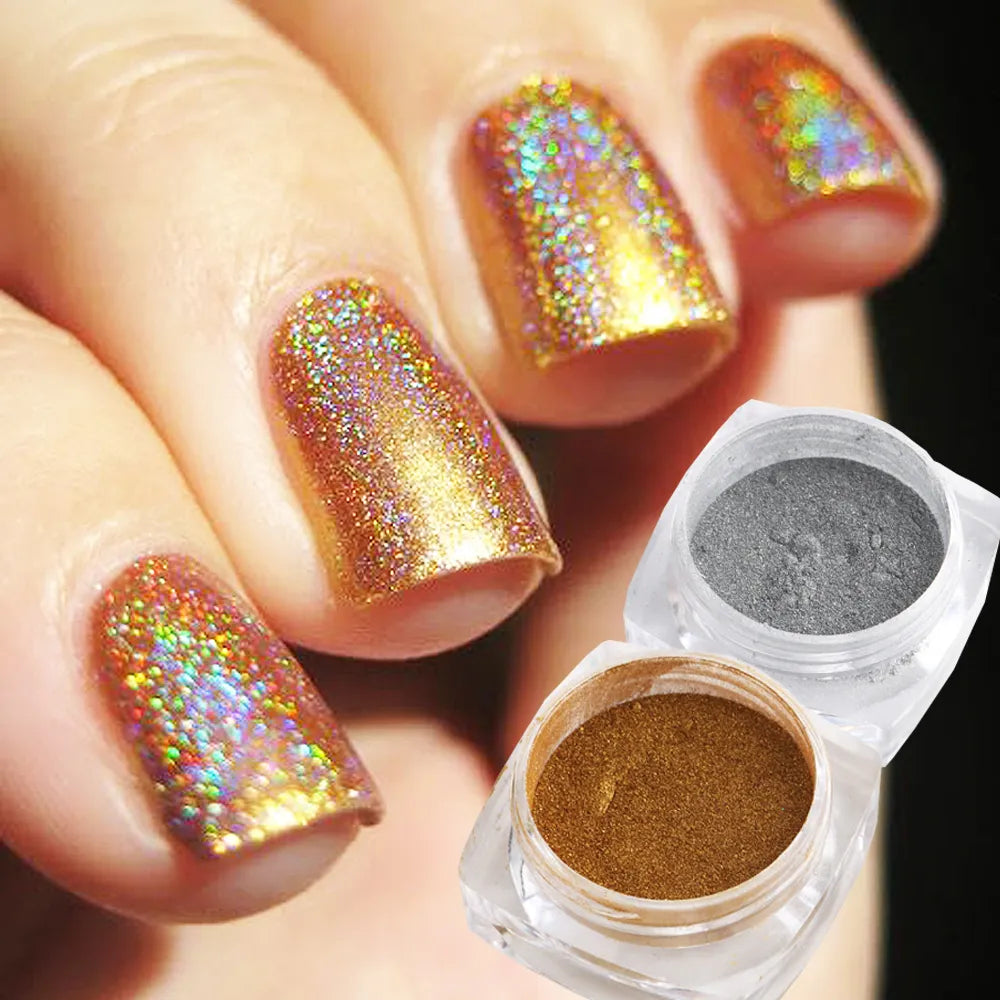 Holographic Mirror Nail Glitter Powder Shiny Aurora Laser Metallic Rubbing Dust Chrome Powder Gold Silver Pigment DIY Nail GLLSH