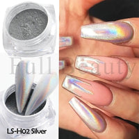 Holographic Mirror Nail Glitter Powder Shiny Aurora Laser Metallic Rubbing Dust Chrome Powder Gold Silver Pigment DIY Nail GLLSH