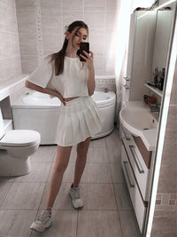 High Waist Solid Pleated Mini Skirt for Women Summer Spring Korean Preppy Style Fashion Cute A-line Skirts Y2K Skort Clothes