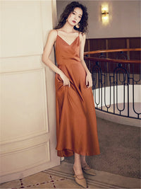 New 2022 Strap Beach Holiday Backless Sexy Elegant Satin Lace Up Bow Vintage Women Spring Summer Sundress Lady Long Dress DR2019