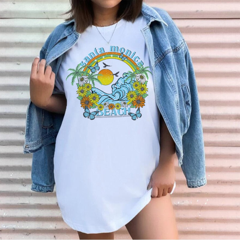 1pcs WHITE Tees Summer Casual Oversized Tee Best Surfing Santa Monica California