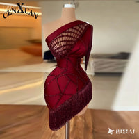 CENXUAN Glamorous One-Shoulder Short Cocktail Dresses for Women with Beading Satin Party Gown Vestidos De Festa Customized