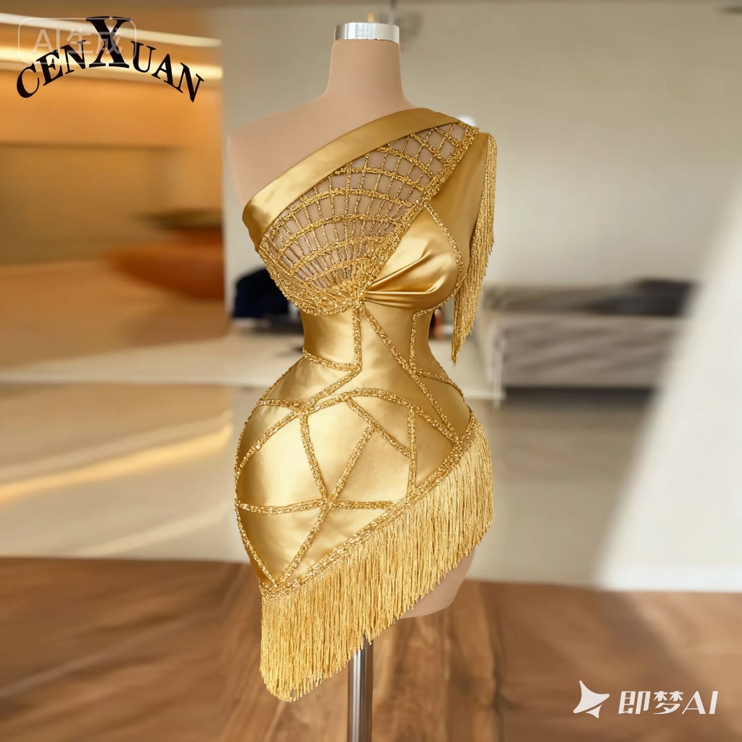 CENXUAN Glamorous One-Shoulder Short Cocktail Dresses for Women with Beading Satin Party Gown Vestidos De Festa Customized
