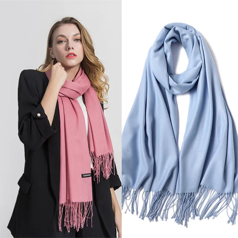 2023 Fashion Winter Women Scarf Thin Shawls and Wraps Lady Solid Female Hijab Stoles Long Cashmere Pashmina Foulard Head Scarves