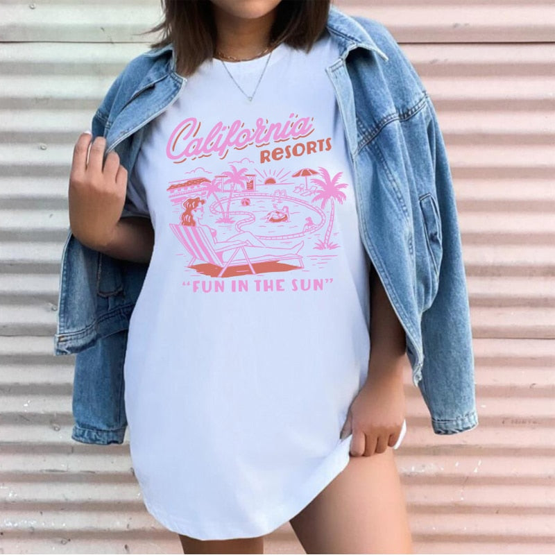 1pcs WHITE Tees Summer Casual Oversized Tee Best Surfing Santa Monica California