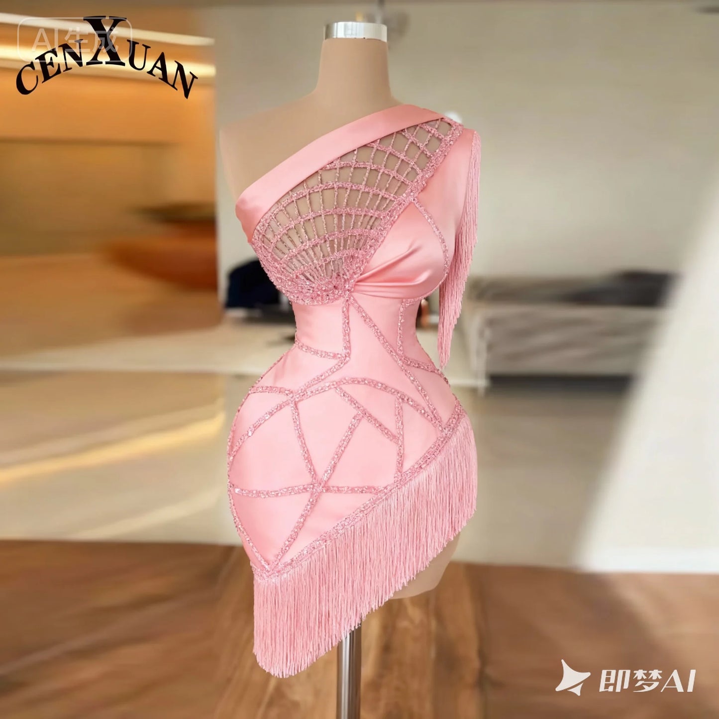 CENXUAN Glamorous One-Shoulder Short Cocktail Dresses for Women with Beading Satin Party Gown Vestidos De Festa Customized