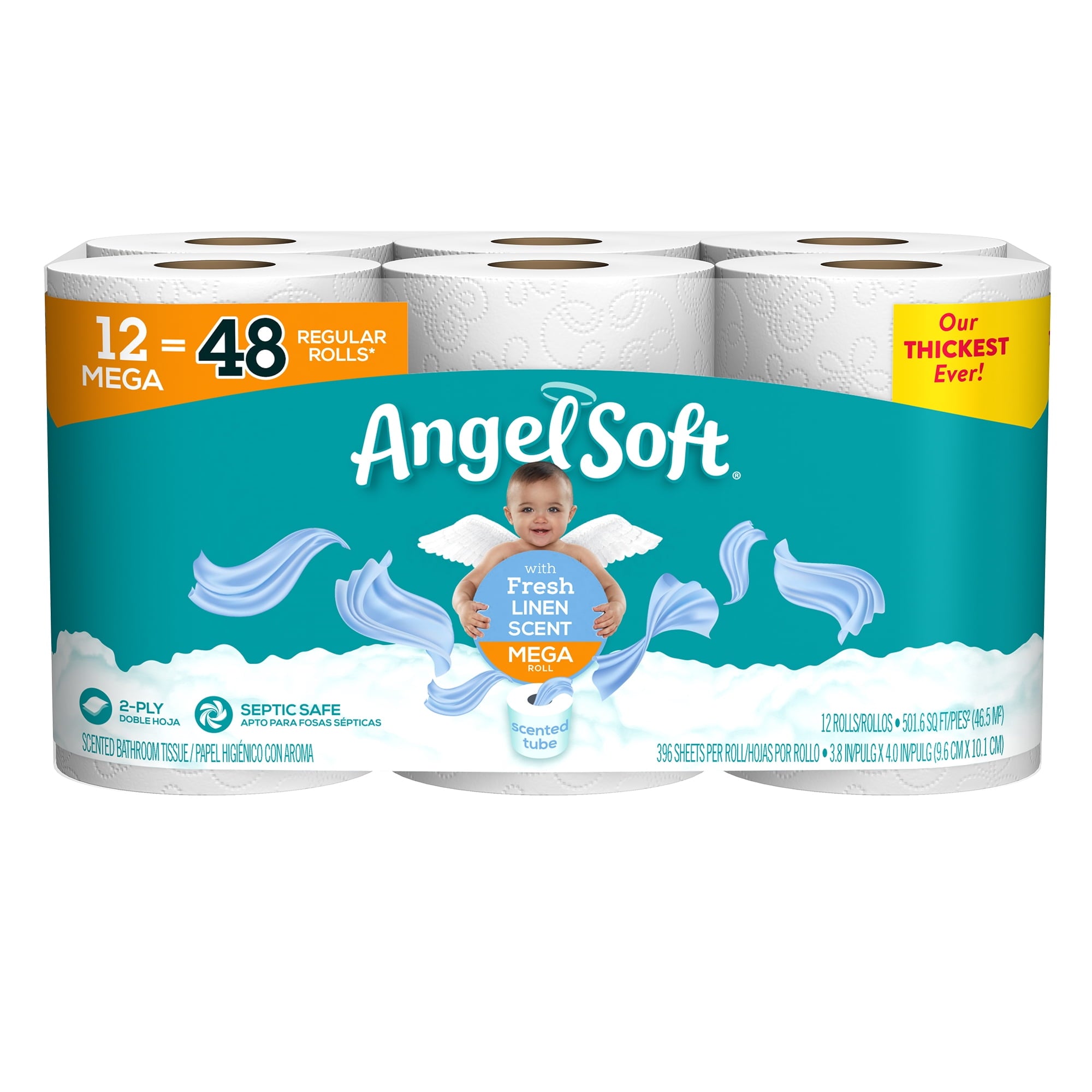 Angel Soft Toilet Paper, Linen, 12 Mega Rolls (= 48 Regular Rolls)