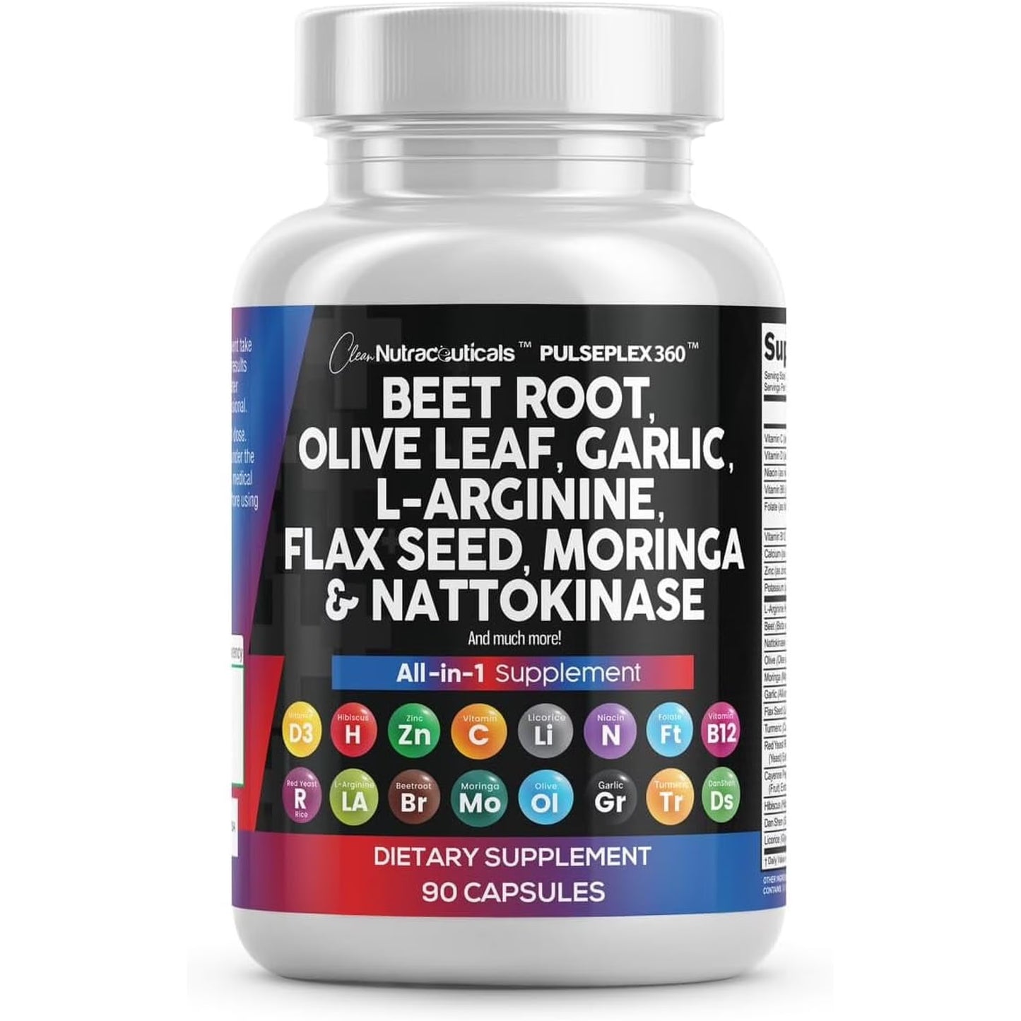 Beet Root Capsules 6000mg Olive Leaf 6000mg Nattokinase 4000 FU Garlic Extract 2000mg L-Arginine 400mg Omega 3 Red Yeast Rice Hibiscus Danshen - Healthy Support Supplement - USA Made