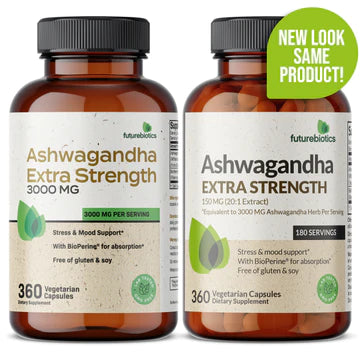 Futurebiotics Ashwagandha Capsules Extra Strength 3000mg - Stress Relief Formula, Natural Mood Support, Stress, Focus, and Energy Support Supplement, 360 Capsules