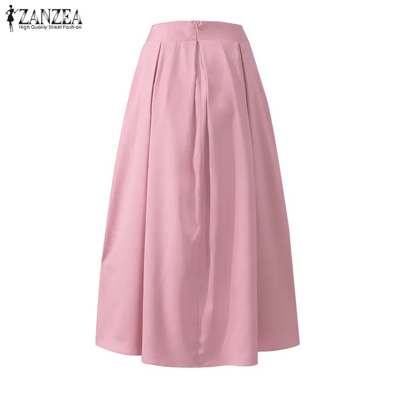 Elegant Women's Maxi Skirts ZANZEA Autumn Pleated Sundress Casual High Waist Long Vestidos Female Solid Faldas Saia