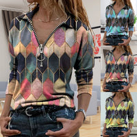 2020 Winter Warm Fashion Blouse Women Long Blouse Shirt Heart Pattern Zipper Design Abstract Print Blouse drop shipping