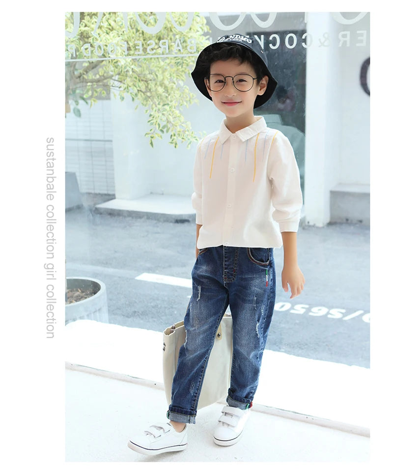 IENENS Fashion Jeans For Kids Boys Denim Long Pants Spring Autumn Slim Jeans Young Boy Cowboy Trousers Elastic Waist Pants