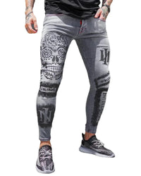 Trendy Men's Stretch Jeans Casual Pants Slim Printed Gray Jeans Men Fashion Printed Jeans Men Pencil Pants Skinny Jeans Men