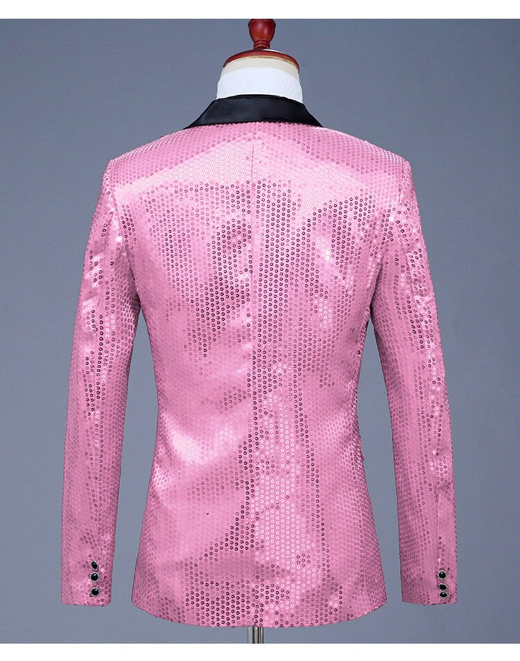 Pink Sequin One Button Dress Blazers 2022 Brand New Nightclub Prom Men Suit Jacket Wedding Stage Singer Costume (Bowtie Include)