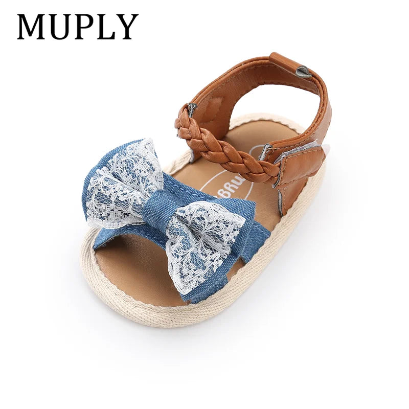 New Soft Sole PU Baby girls sandals Floral  bow First Walkers Shoes Fashion Summer Prewalkers Beach Shoes Toddler Moccasins