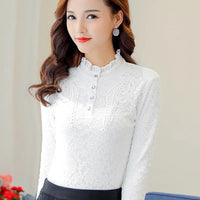 Women Long Sleeve Lace Shirt & Blouses Feminine Stand Bottom Tops Blouse Winter Autumn 4XL 5XL