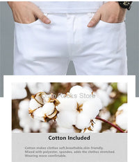 White Jeans Men Plus Size 36 38 40 Loose Oversized Red Trousers Stretched Denim Mens Casual Slim Fit Straight Elastic Man Pant