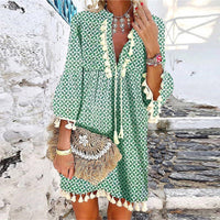 2021Sexy Summer V Neck Tassel Beach Dress